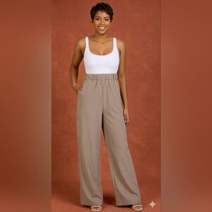 Derek Heart Women's Tan Wide-Leg Pant Suit Coastal Boho Large